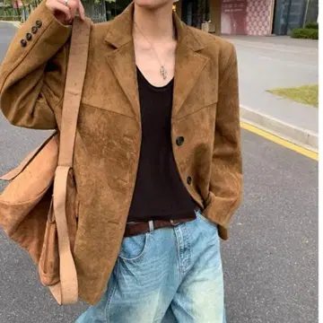 브라운 스웨이드 테일러드 자켓