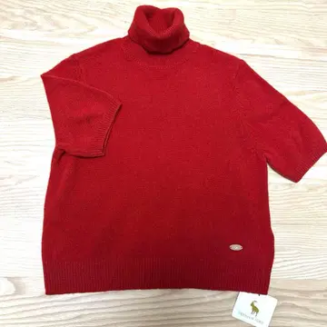 프리미엄 울 반팔 터틀넥 니트 레드