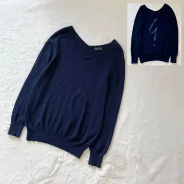 애니에스 베이 캐시미어 100% 스팽글 니트 네이비 V넥 L