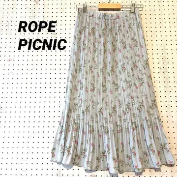 최종 가격 인하! 로페피크닉 롱 스커트 플리츠 꽃무늬 블루 그레이 38