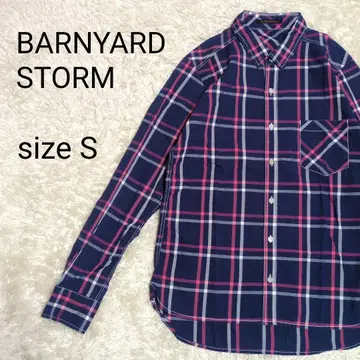 밴야드 스톰 긴팔 셔츠 S 체크 네이비 핑크 코튼