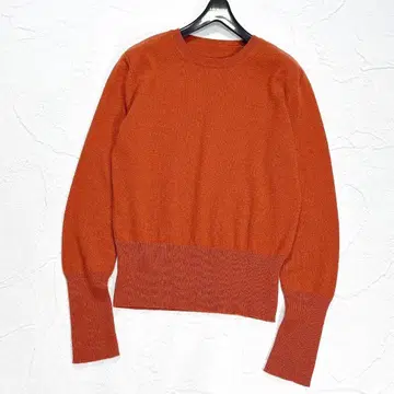 새상품급 FOXEY 폭시 캐시미어 100% 니트 로고 자수 오렌지