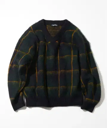 모헤어 윈드 체크 V넥 풀오버
