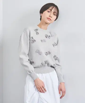 택 포함 새상품 3D 리본 크루넥 니트 라이트 그레이