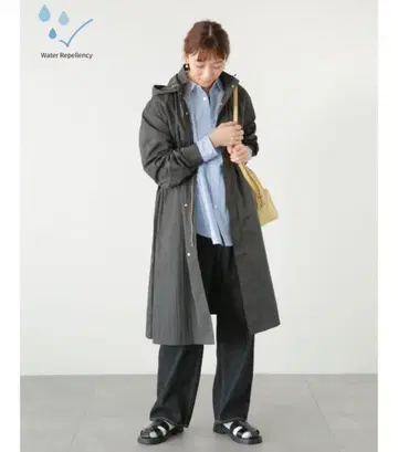 발수 가공 후드 부착 스탠드 카라 롱 코트 모즈 코트 차콜