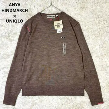 택 포함 유니클로 x 아냐 하이앤드 마치 메리노 크루넥 스웨터 M 브라운