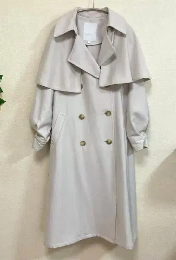 MERCRYDUO 더블 브레스트 롱 코트 케이프 포함 라이트 그레이 S