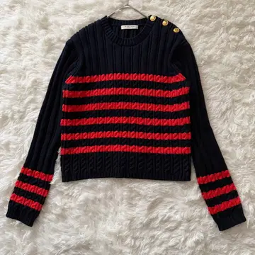 새상품급 MACPHEE 맥피 골드 버튼 어깨 버튼 보더 니트