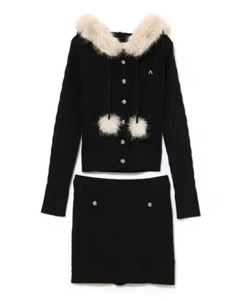 andmary Reo fur knit set up black