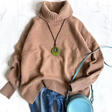 새상품급*플라스테 울 캐시미어 오프 터틀 니트 S 브라운 계열 루즈핏