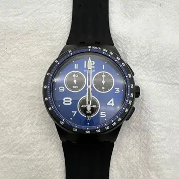 스와치 크로노그래프 손목시계 블루 작동 양호