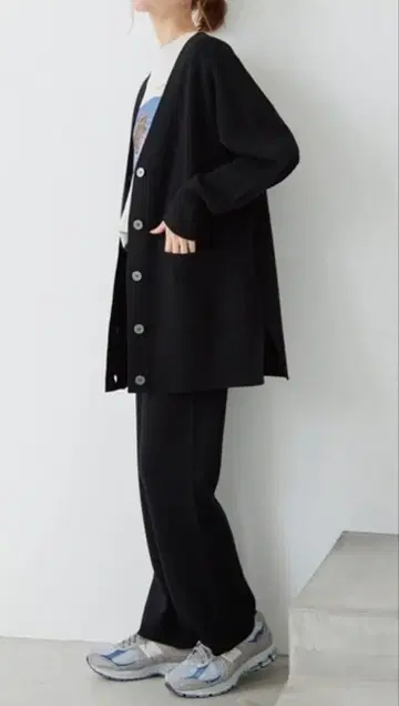 슬로브 이에나 밀라노 리브 가디건 워셔블 블랙