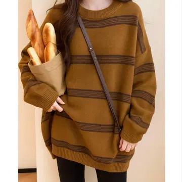 SHEIN 브라운 스트라이프 오버 사이즈 스웨터