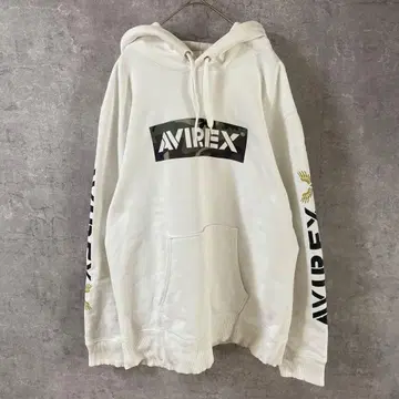 AVIREX 풀오버 후드티 맨투맨 화이트 XL 사이즈 팔 라인 로고
