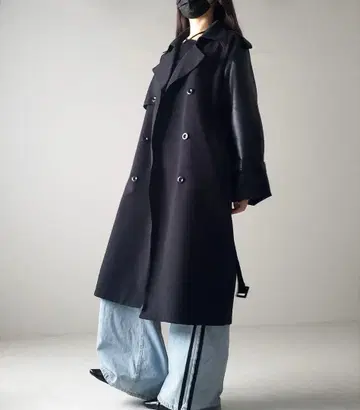 [ 3COLOR ] 인조 가죽 도킹 롱 트렌치코트