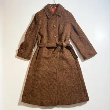 브라운 브라운 알파카 모헤어 울 롱 코트 벨트 포함 프랑스