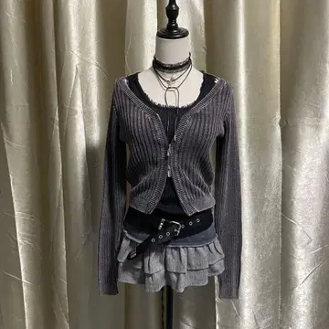 리브 가디건 더블 지퍼 grunge 헤이세이 갸루 y2k