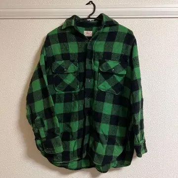 빈티지 울 그린 블랙 체크 긴팔 셔츠