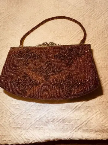 새상품급 비즈 자수 브라운 파티 백 클러치 기모노에도