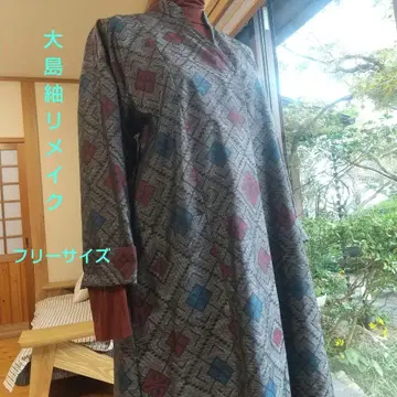 기모노 리메이크 456 오시마 명주로 만든 튜닉 원피스