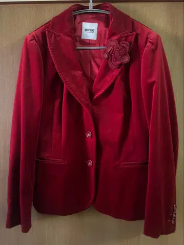 모스키노 새상품급 빨간색 테일러드 자켓 꽃 모티브 LL