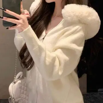 SHEIN 퍼 후드티 니트 스웨터 가디건