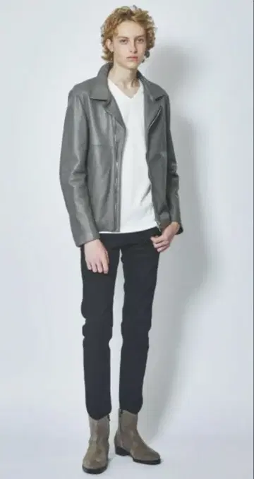 5351 POUR LES HOMMES 세미 더블 가죽 라이더 자켓