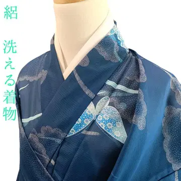 화 53 워셔블 기모노 코몬 나비 명주 여름 기모노 여름 파랑