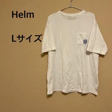 Helm/남성용/반팔/T셔츠/화이트/화이트/가슴 포켓/자수
