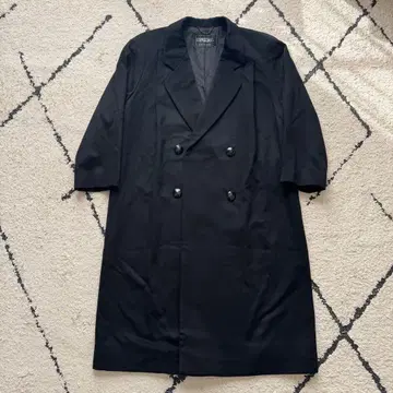 최고급 캐시미어 100% 더블 체스터 코트 맥시 길이 블랙 XL