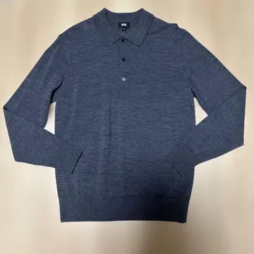 [ 한 번 착용 ] 유니클로 메리노 니트 피케 셔츠 그레이 S