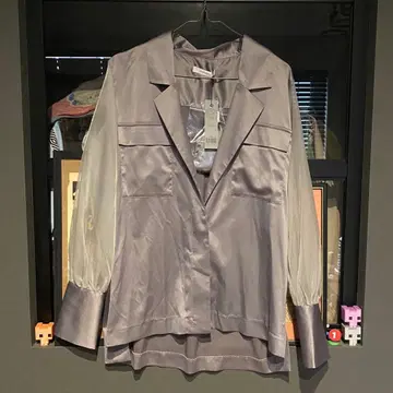 JEANASIS 지나시스 시어 소매 자켓 블라우스 셔츠 새틴 그레이