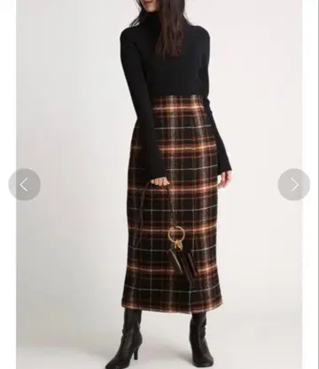 milaowen 체크 타이트 롱 스커트 ORG 0