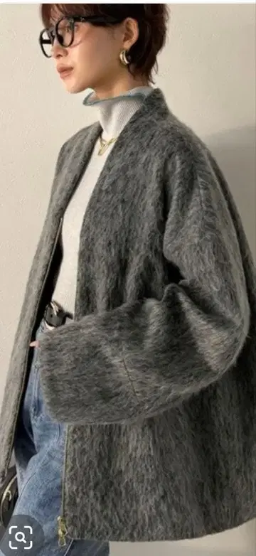 샤기 노카라 코트 XL