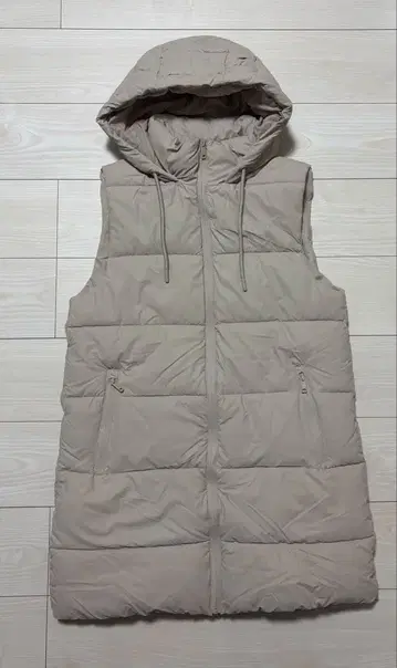 ZARA 후드 부착 다운 베스트 핑크 베이지 S