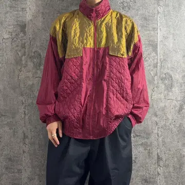 90s 빈티지 나일론 자켓 퀼팅 스티치 와인 레드