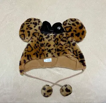 미니 팬캡 레오파드 무늬 블랙 리본 브라운