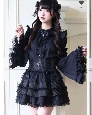 [ Belchic ] 공주 소매 고딕 레이스 지뢰 블라우스 black