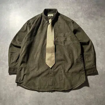 빈티지 코듀로이 카키 올 패턴 넥타이 셔츠 빅 루즈 세트