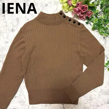 새상품급 이에나 스웨터 리브 니트 울 어깨 버튼 다크 카멜 터틀