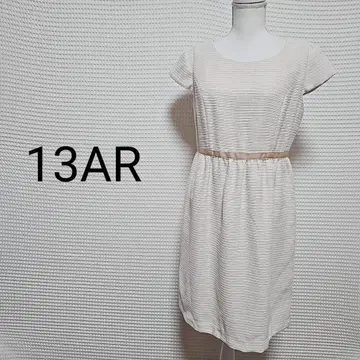 13AR 크림색 반팔 무릎 기장 원피스