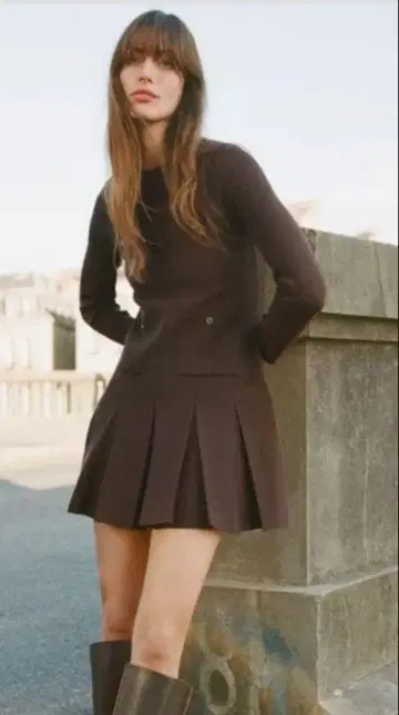 ZARA [ USA-S ] 니트 원피스 골드 버튼 플리츠