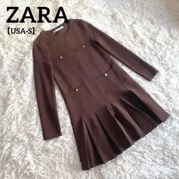 ZARA [ USA-S ] 니트 원피스 골드 버튼 플리츠