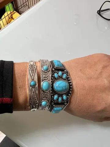 터콰이즈 실버 뱅글 3종 세트