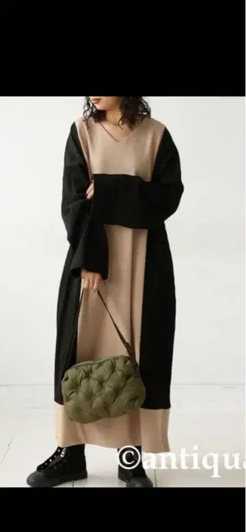 antiqua 리브 절개 분또 도킹 롱 원피스