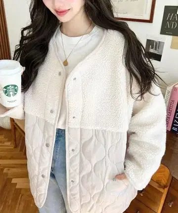 새상품급 Moment+보아 퀼팅 밀리터리 자켓 (아이보리)