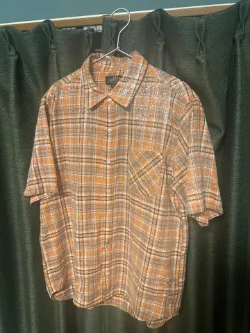 APFB 반팔 플란넬 셔츠 L 오렌지 계열 체크