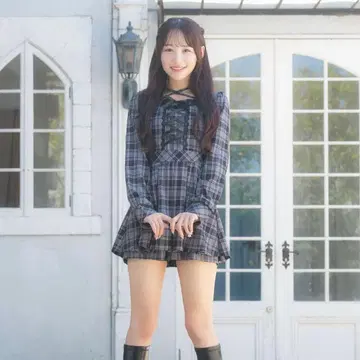 evelyn 프론트 리본 체크 올인원 블랙