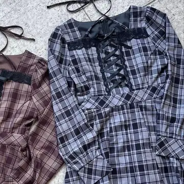 evelyn 프론트 리본 체크 올인원 블랙