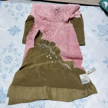 새상품 순수 실크 오비 장식 천 핑크와 브라운 그라데이션